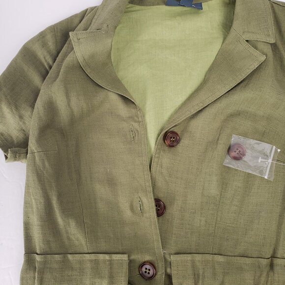 ModCloth XXS Dress Olive Green Linen Pockets Button Shirt Belt Tie Khaki NWT - Picture 12 of 15